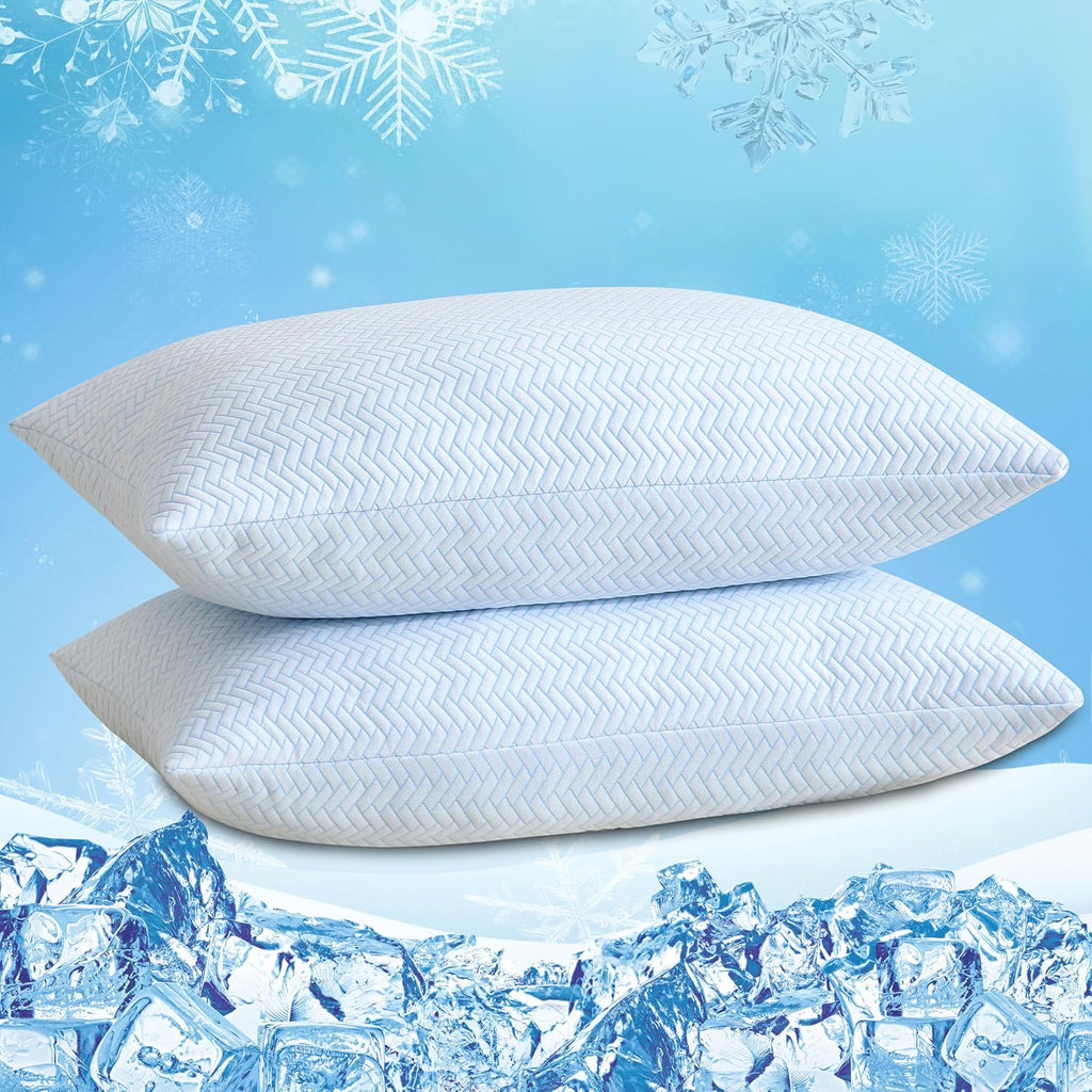Downcool Cooling Pillow Standard Size Set of 2, Adjustable Shredded Memory Foam Pillows for Sleeping, Cool Soft Supportive Firm Bed Pillows…