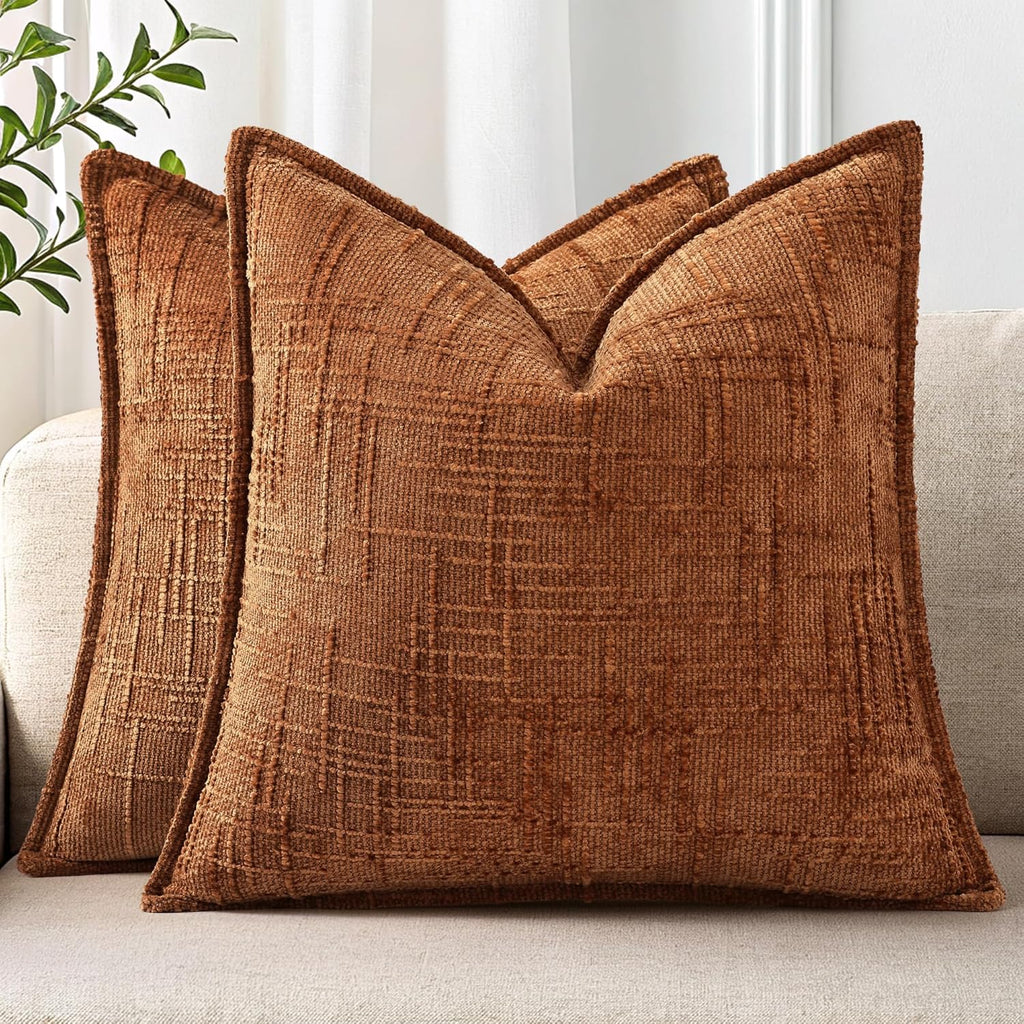 decorUhome Chenille Fall Throw Pillow Covers 20x20 Set of 2, Soft Textured Slubby Modern Decorative Pillow Covers with Elegant Design for C…