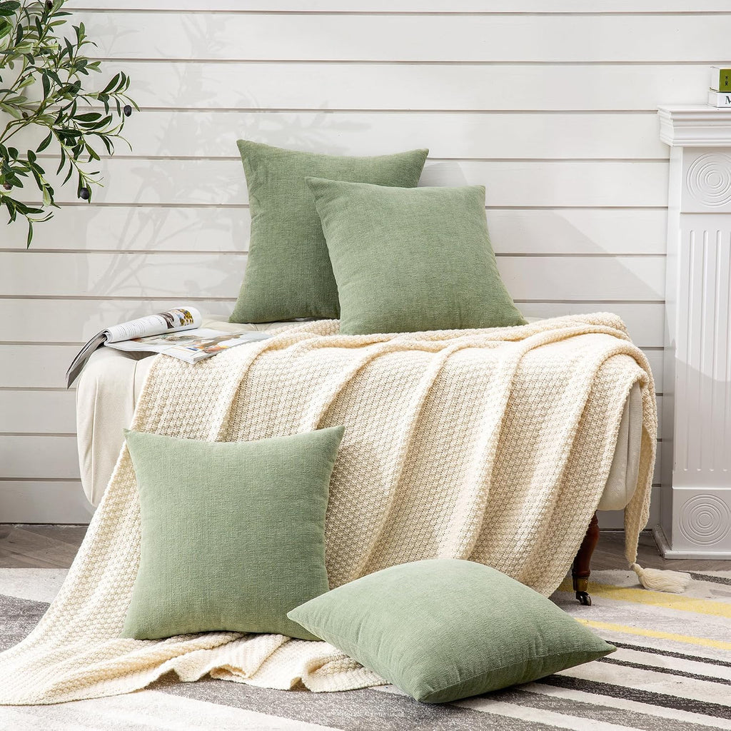 Gawamay Decorative Square Throw Pillow Covers 18"x18" Inch Set of 4, Super Soft Chenille Pillows Farmhouse Fall Pillowcase for Living Room…