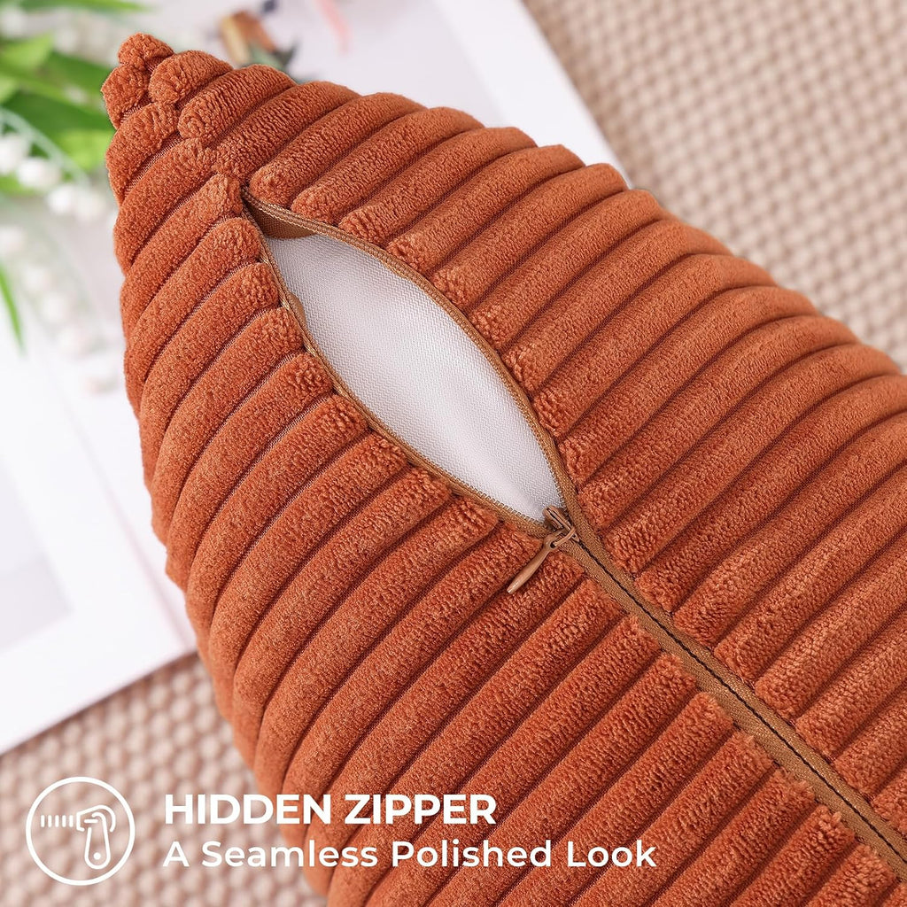 Mecatny Corduroy Fall Decorative Throw Pillow Covers 24x24 Set of 2 for Sofa Living Room, Soft Burnt Orange Neutral Boho Couch Pillow…