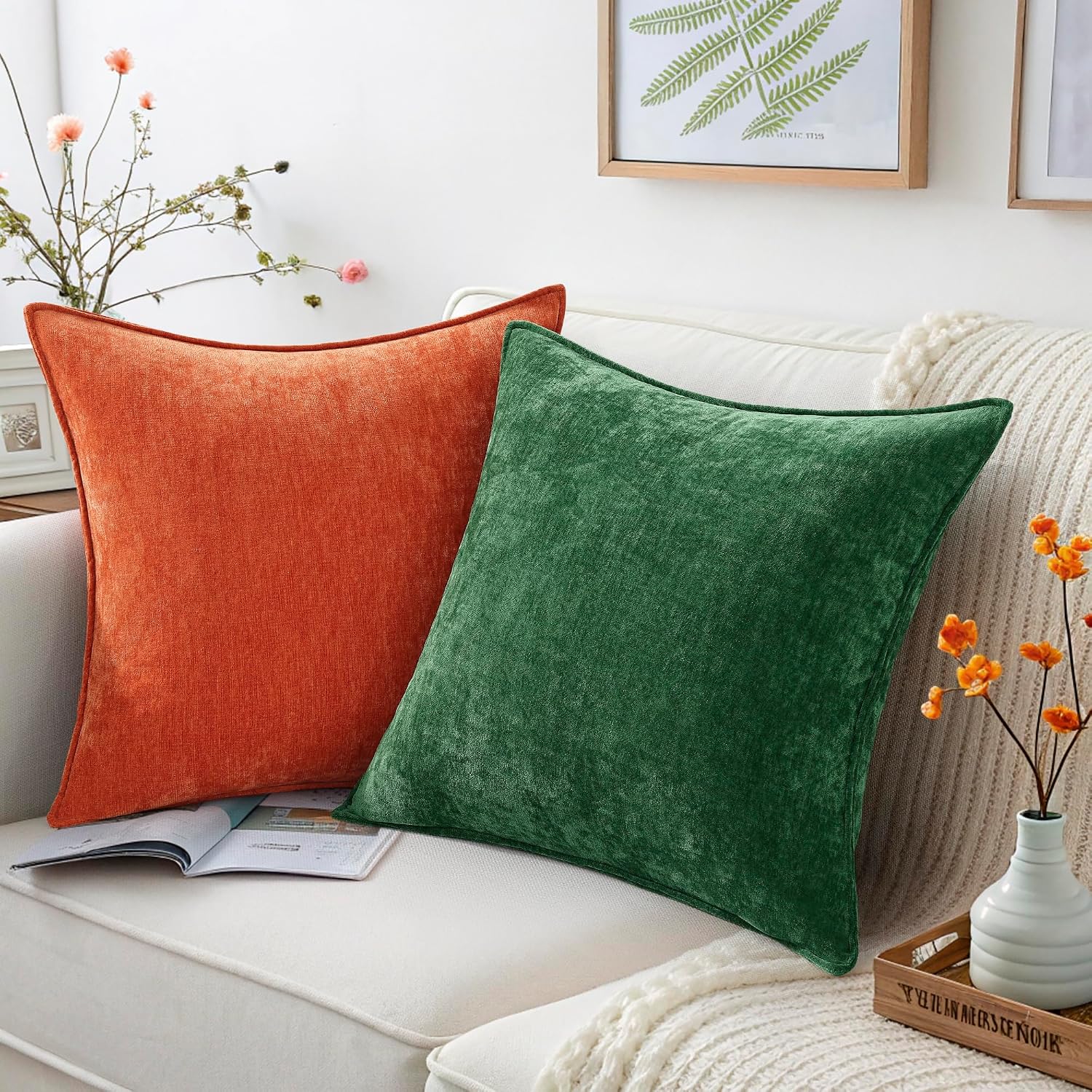 decorUhome Summer Couch Throw Pillow Covers 18x18 Set of 2, Decorative Soft Velvet Modern Cozy Chenille Pillow Cases with Elegant Design fo…