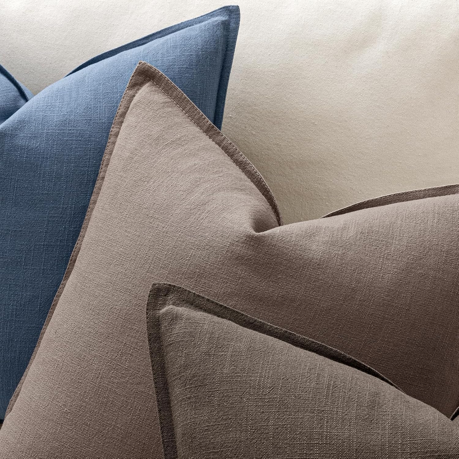 Anroduo Pack of 2 Decorative Linen Pillow Covers Light Taupe Neutral Farmhouse Boho Soild Cushion Case Soft Accent Pillowcase for Couch Sof…