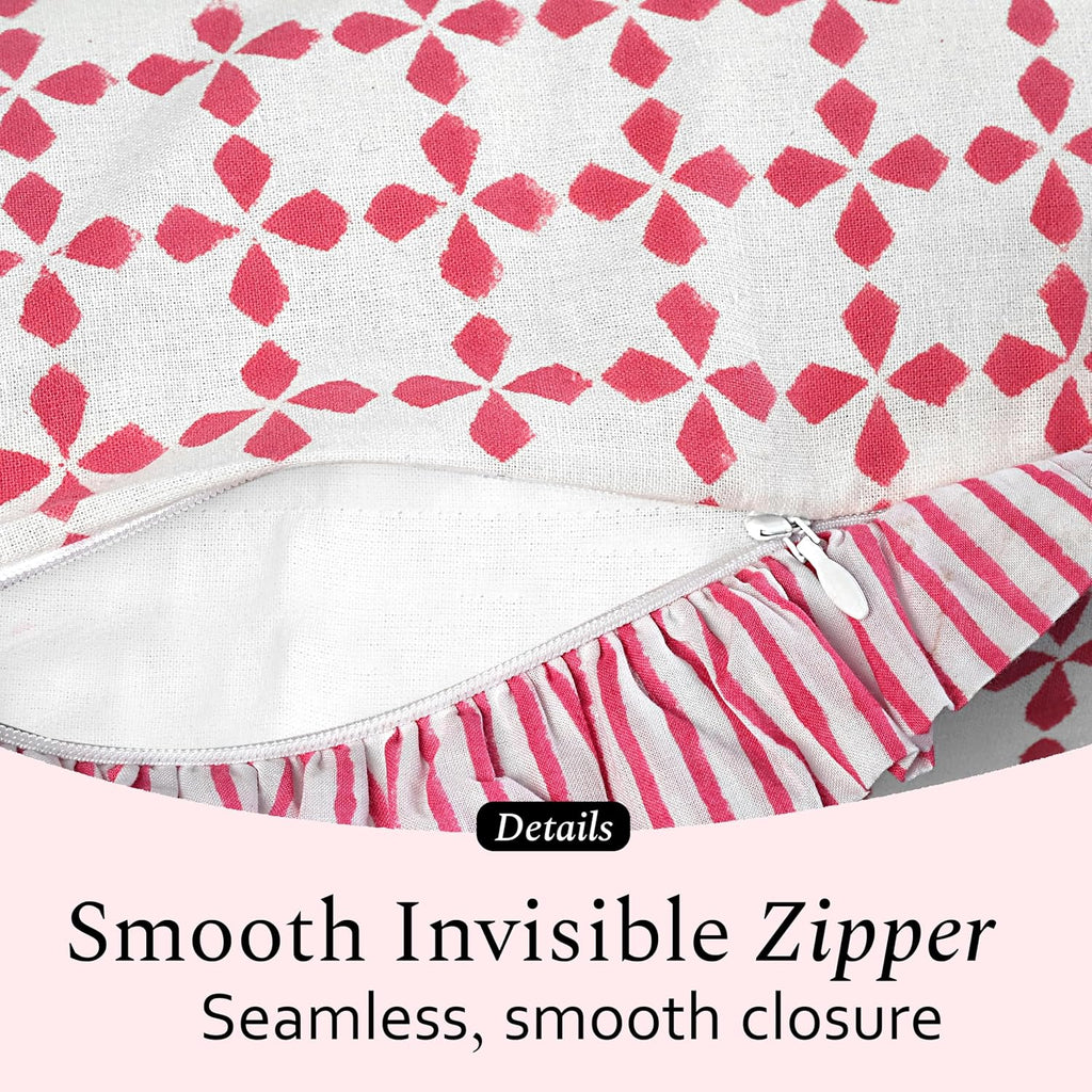 Cottonprintclub CPC Hand Block Print Magenta Pink Ruffle Sham Pillow Cover 36" x 14" inch Hidden Zipper Decorative Pillowcase for Couch, Be…