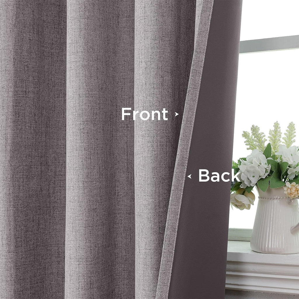 Cucraf 100% Blackout Curtains 54 inches Length 2 Panels Set, Room Darkening Linen Textured Curtain Grommet for Bedroom Living Room, Light B…