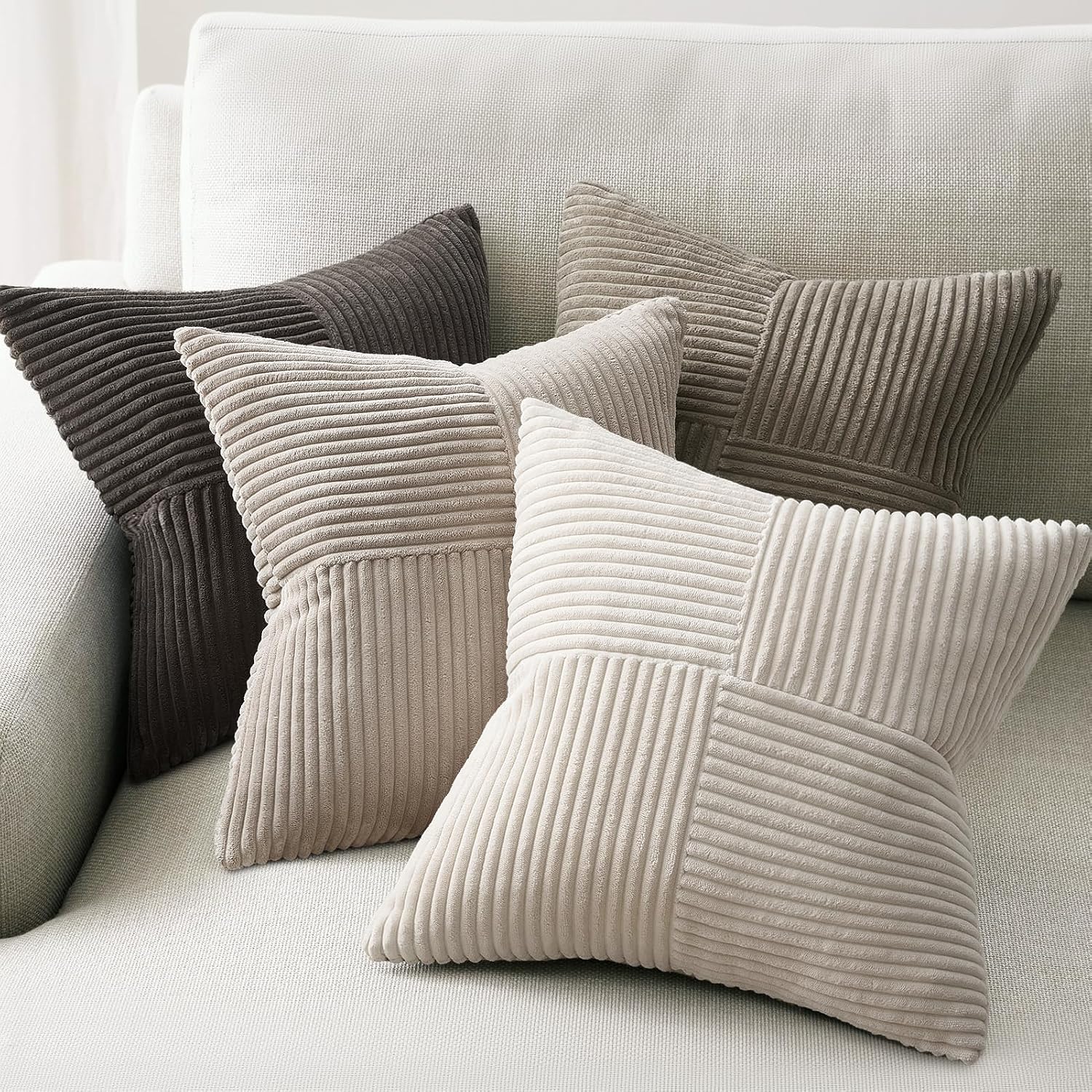 Topfinel 20×20 Pillow Covers Set of 4, Boho Large Neutral Throw Pillow Covers with Corduroy, Soft Accent Pillowcases for Couch, Bed, Living Roo…