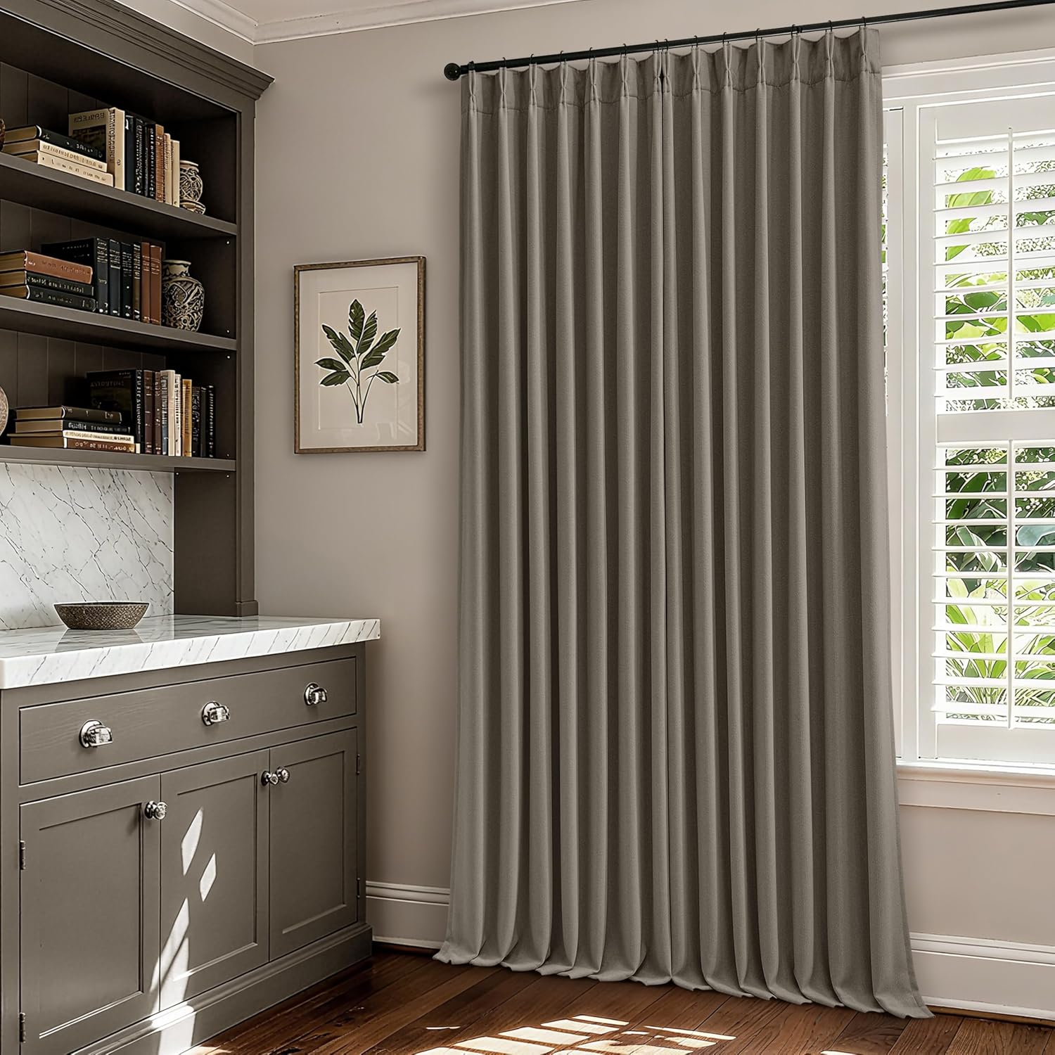 Twodrapes Dark Taupe 96 Inch Blackout Pinch Pleated Curtains 2 Panel Set for Living Room Darkening Thick Linen Textured 100% Black Out Drap…