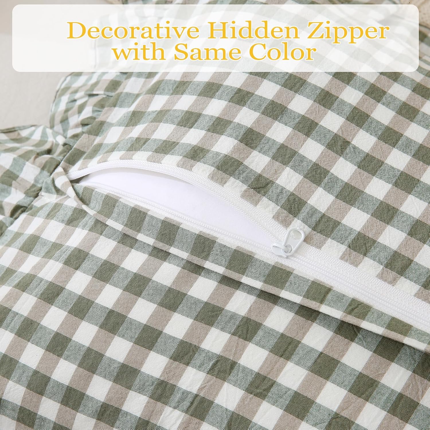 Qilunn 14x36 inches Sage Green Plaid Ruffle Lumbar Pillow Sham 1 Piece, Pure Cotton Gingham Decor Pillowcase French Country Vintage Cushion…