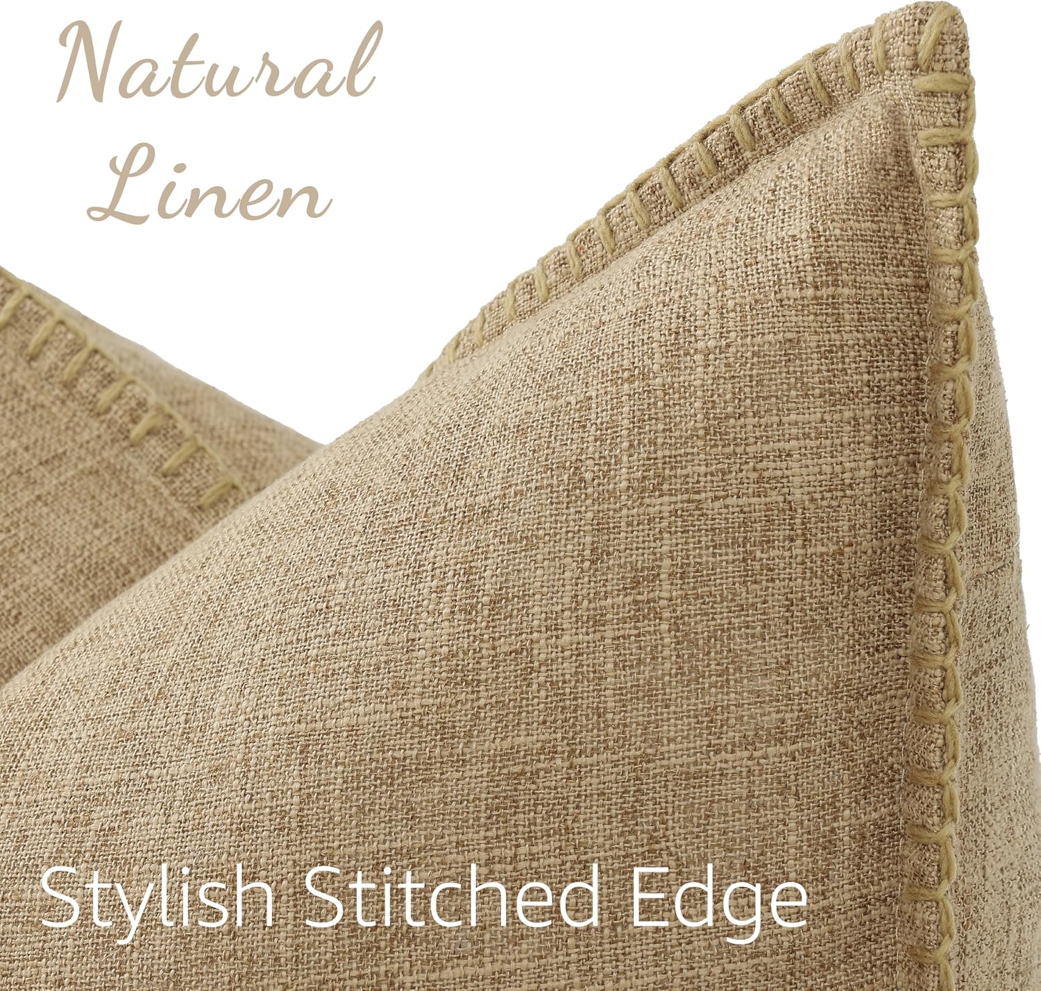 decorUhome Summer Decorative Throw Pillow Covers 26x26 Set of 2 Square Faux Linen Farmhouse Euro Sham Pillow Covers with Stitched Edge…