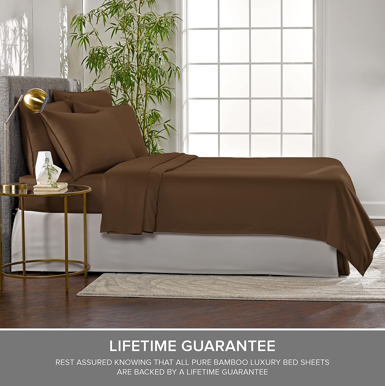 PureBamboo Pure Bamboo California King Sheets, Genuine 100% Organic Viscose Derived from Bamboo Bed Sheet Set, Soft & Cooling, Double Stitc…