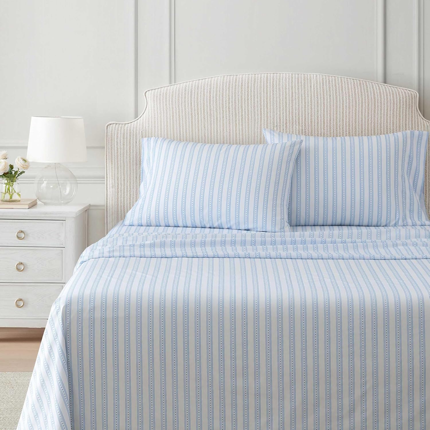 MarthaStewart Martha Stewart - Full Size Sheets Set, Crisp & Tailored Cooling Sheets with a Smooth Cotton Percale Lightweight Feel - Bed Sh…