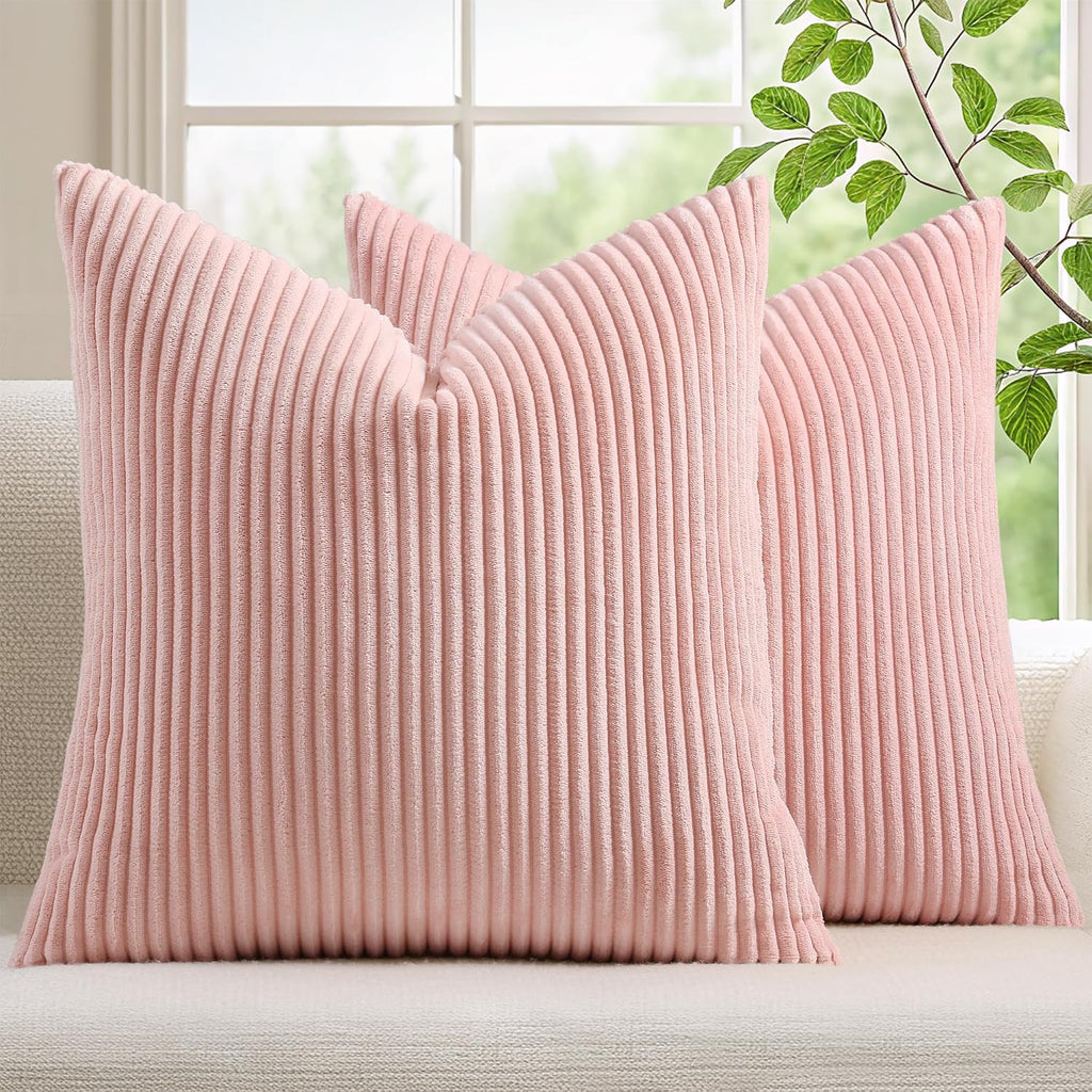 Mecatny Corduroy Summer Decorative Throw Pillow Covers 20x20 Set of 2 for Sofa Living Room, Soft Neutral Boho Couch Pillow Covers for…