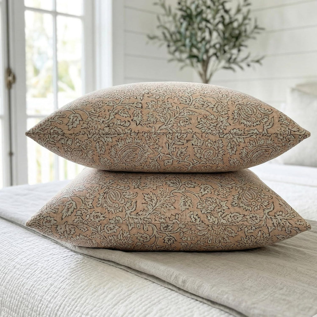 LineandLoop Linen Peach Pink Throw Cushion Covers 20x20 inch Pillow Farmhouse Style Spring Decorative Pillow Covers for Couch Living Room,…