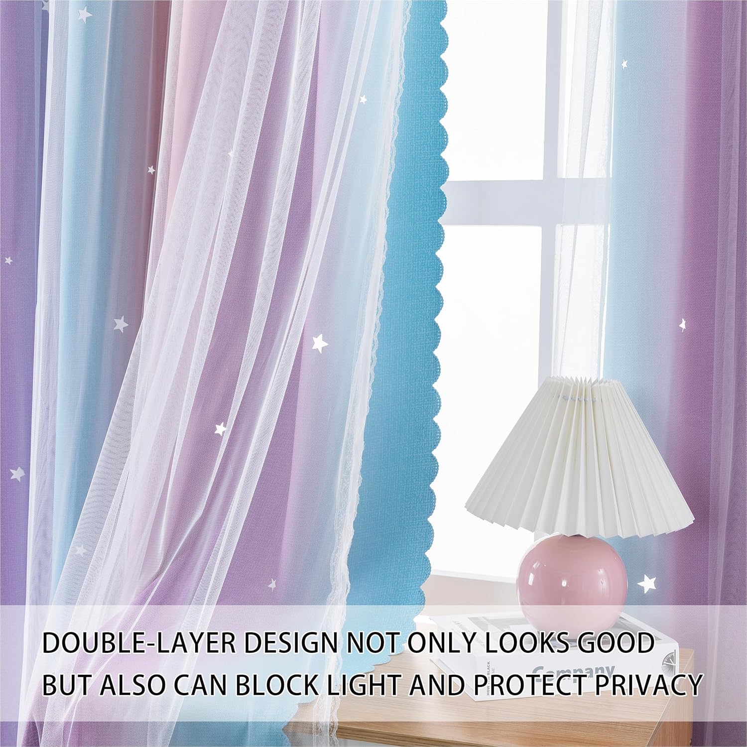 Addsomecolortolife XiDi Girls Curtains for Bedroom, Purple Rainbow Blackout Curtains fo Kids Room Decor, Princess Unicorn Wall Decals Pink…