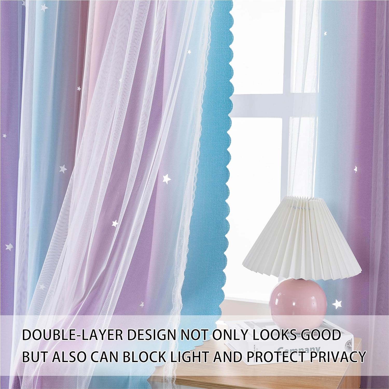 Addsomecolortolife XiDi Dream Star Blackout Curtains for Kids Rooms Girl Princess Curtain for Daughter Bedroom Window (Pink Purple, W34 X L…