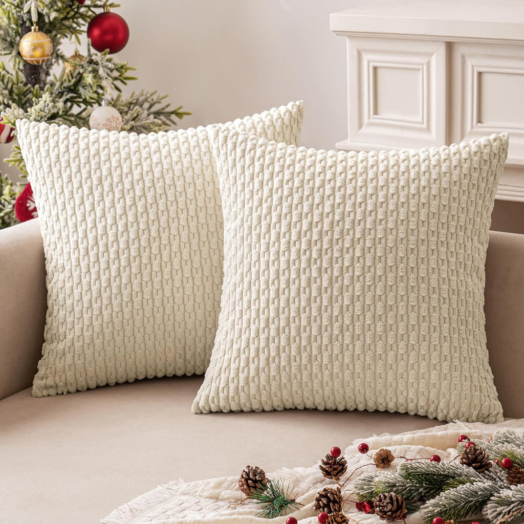 Miulee Pack of 2 Decorative Throw Pillow Covers 24x24 Inch Soft Boho Striped Textured Corduroy Pillow Covers Modern Farmhouse Home Decor fo…