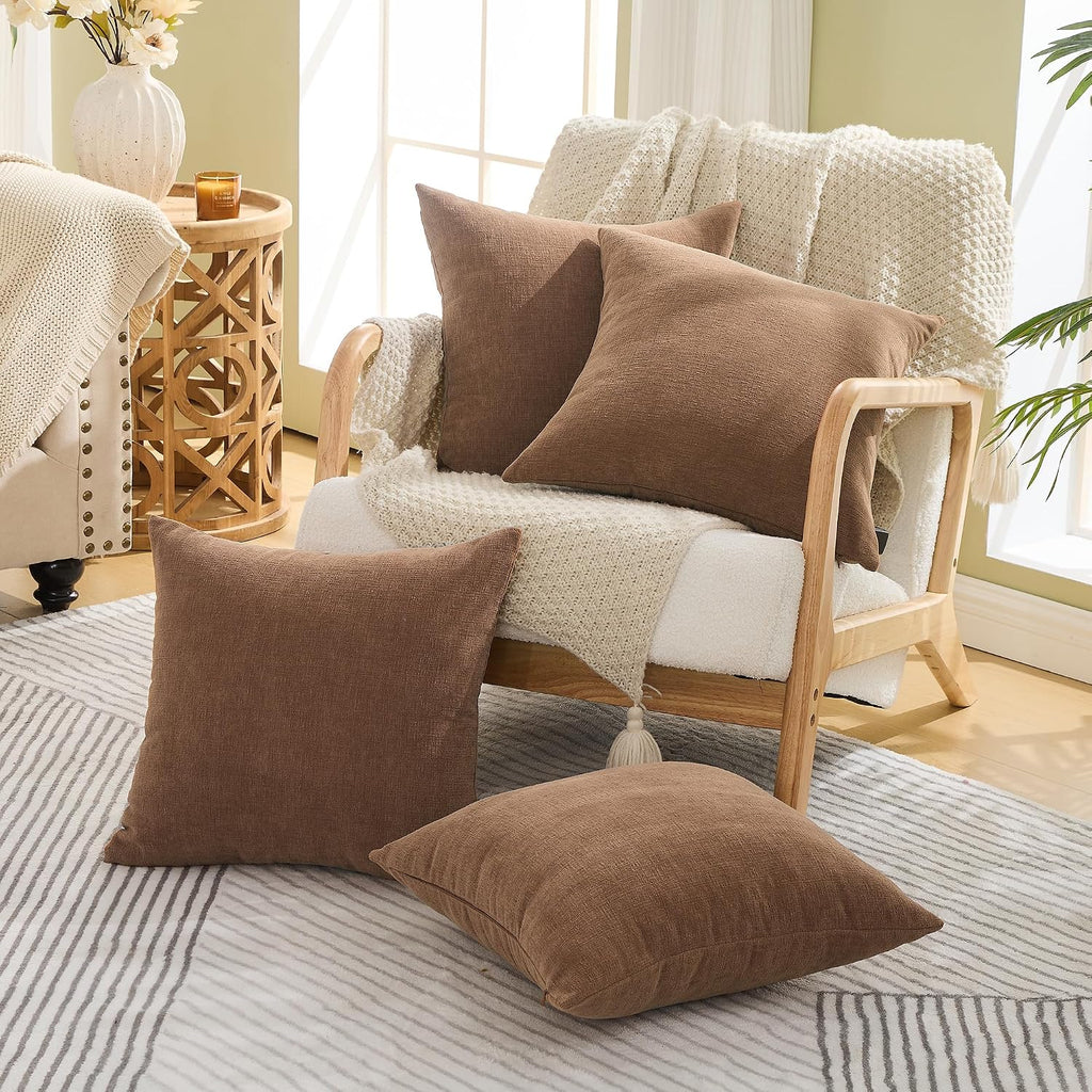 Gawamay Decorative Square Throw Pillow Covers 18x18 Inch Set of 4, Super Soft Chenille Pillows Cover Fall Pillowcase for Living Room Bedroo…