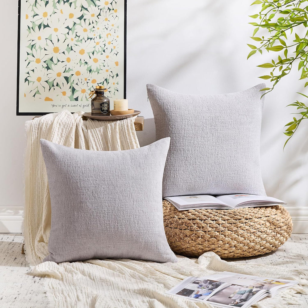 Gawamay Set of 2 Soft Textured Chenille Throw Pillow Covers 18x18 Inch (45x45 CM), Decorative Pillowcases Cushion Covers for Farmhouse Home…