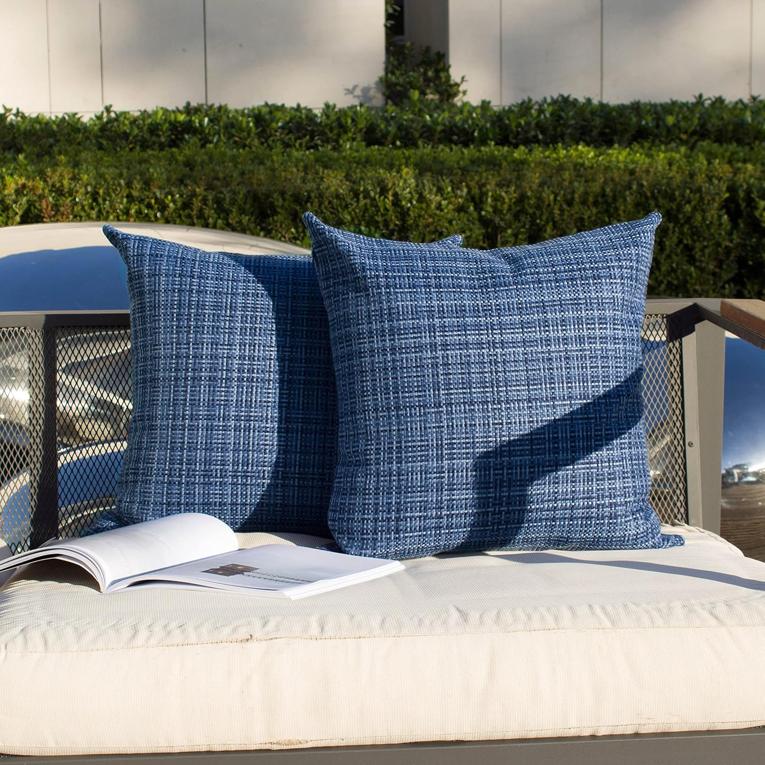 Kevin Textile Pack of 2 Decorative Outdoor Waterproof Throw Pillow Covers Stripe Square Pillowcases Modern Cushion Cases for Patio Couch…
