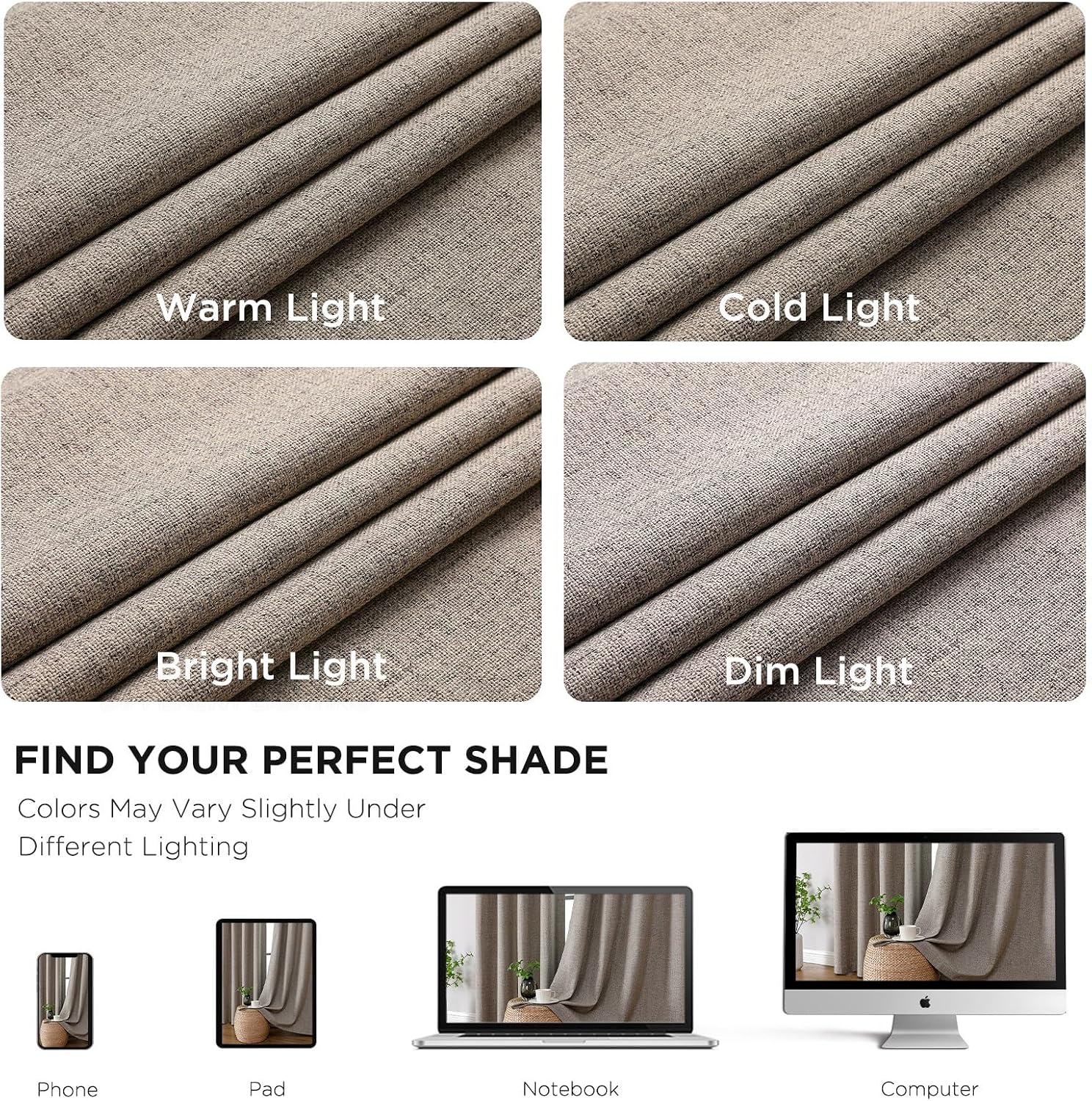 Cucraf 100% Blackout Curtains for Bedroom 96 inches Length 2 Panels Set, Linen Textured Room Darkening Grommet Curtain for Living Room, Ligh…