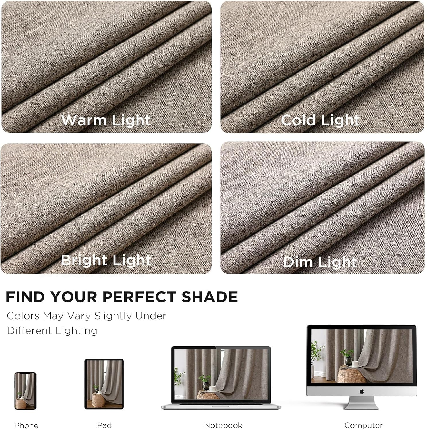 Cucraf 100% Blackout Curtains 54 inches Length 2 Panels Set, Room Darkening Linen Textured Curtain Grommet for Bedroom Living Room, Light B…