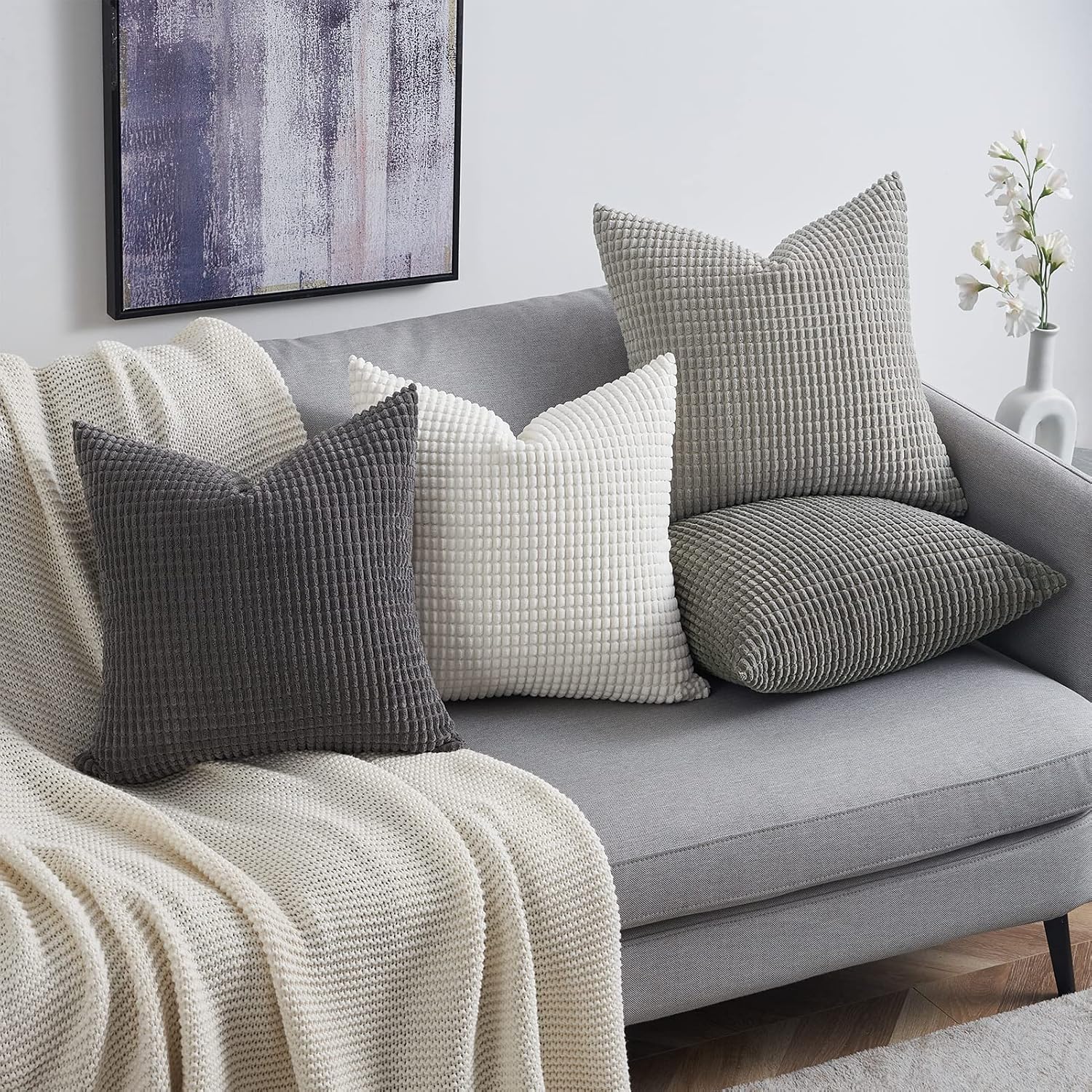 Topfinel 4 Packs Grey Decorative Throw Pillow Covers 24x24 Inch for Living Room Couch Bed Sofa, Boho Western Farmhouse Home Decor, Square S…