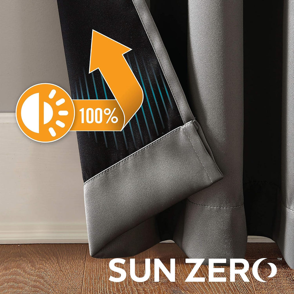 Sun Zero Nordic 2-pack Theater Grade Extreme 100% Blackout Grommet Curtain Panel Pair, 52" x 108", Gray