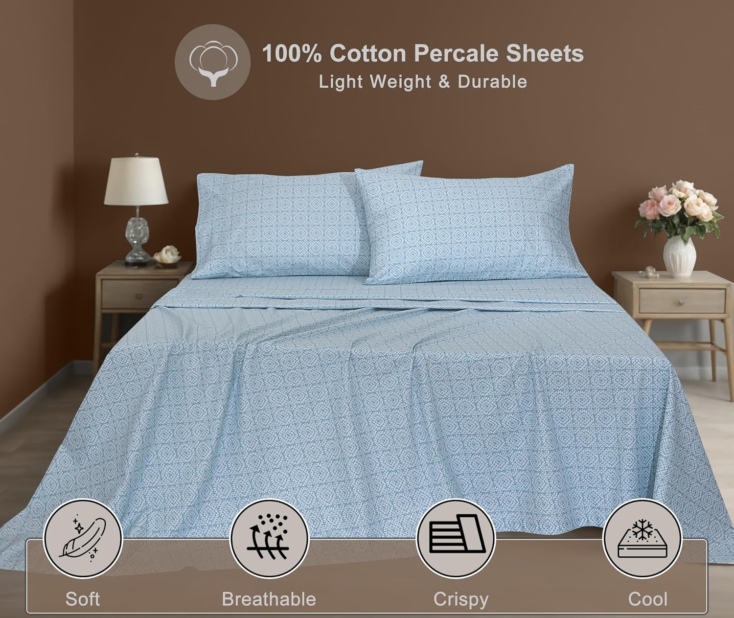 Zoyer 100% Cotton Sheets – California King Percale Bedding, Cooling & Breathable, Durable with a Crisp, Soft & Comfortable Feel, 14" Deep P…