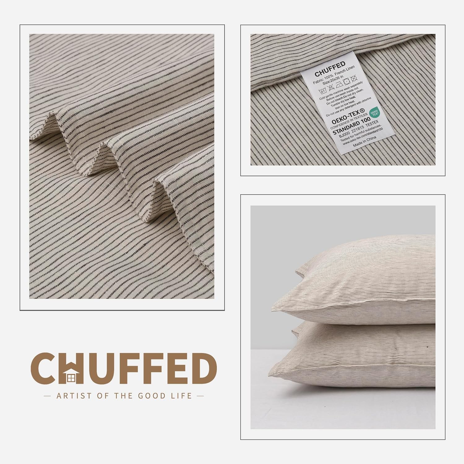 Chuffed Linen Pillow Cases 2 Pack 100% Linen Pillowcases, Breathable and Cooling Washed King Pillow Shams with Zipper Closure, 20x36 Inches…