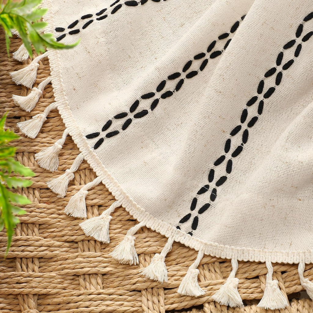 XOGUIBO Beige Boho Blackout Curtains 2 Panels 84 Inch for Living Room Bedroom, Linen Texture Farmhouse Curtains with Tassels and Bla…