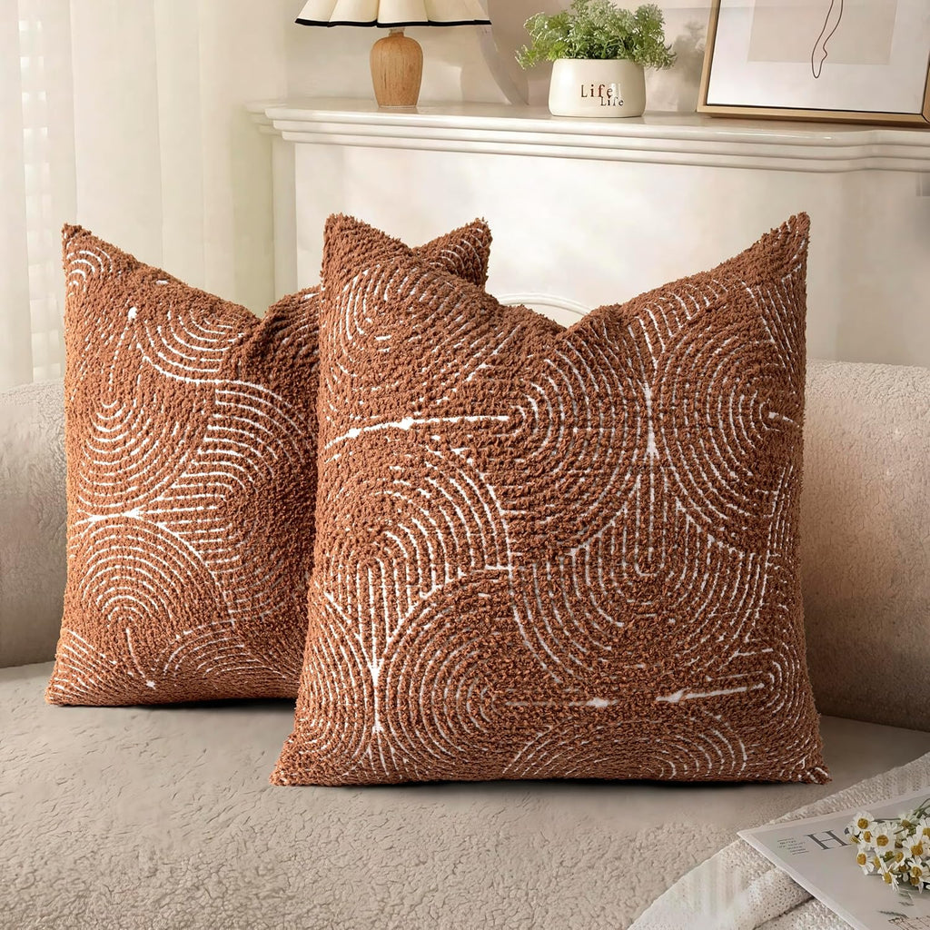 Aels Boho Decorative Textured Throw Pillow Covers 18x18, Organic Modern Mid Century Rainbow Tufted Pillow Case, Farmhouse Rustic Geometric…