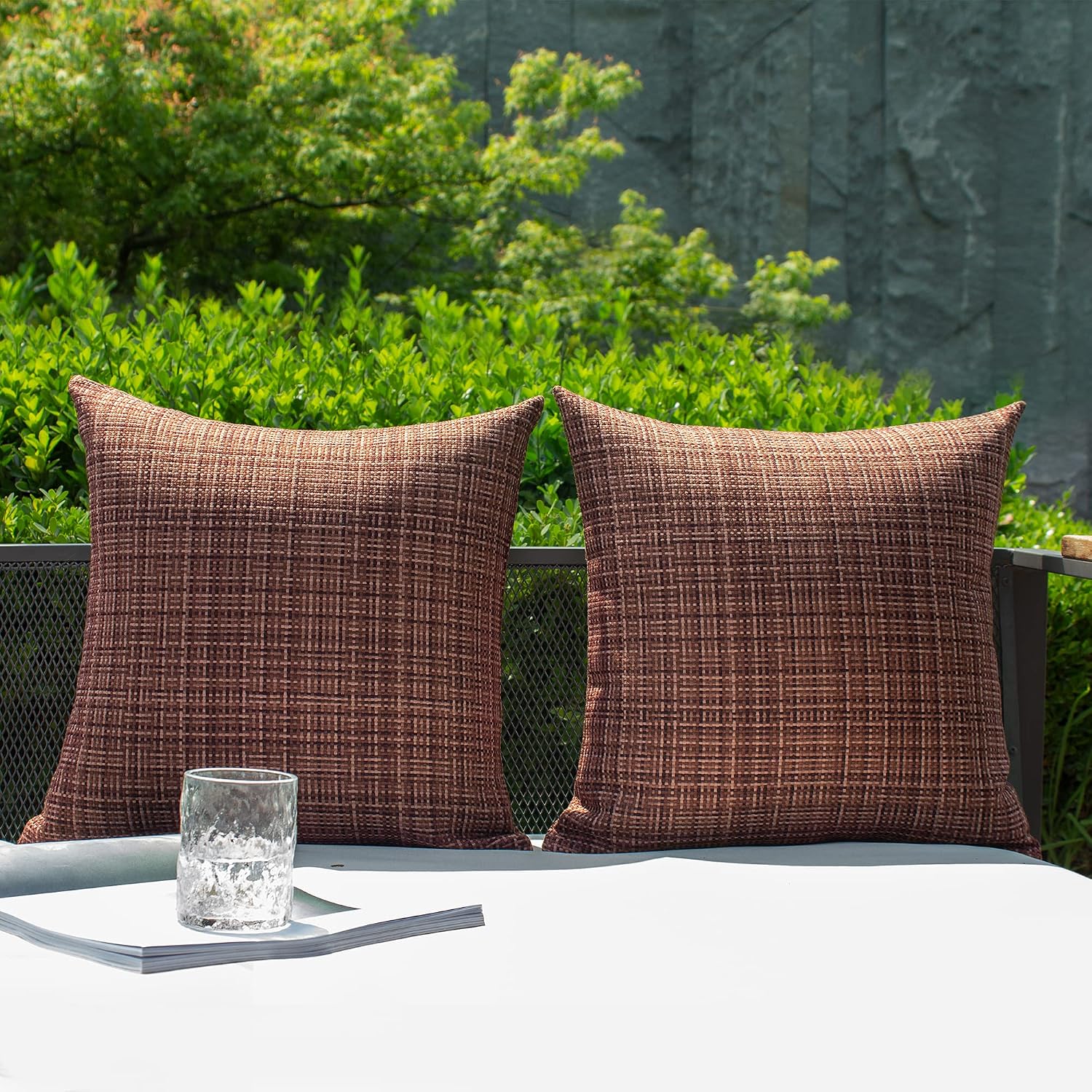 Kevin Textile Pack of 2 Decorative Outdoor Waterproof Throw Pillow Covers Stripe Square Pillowcases Modern Cushion Cases for Patio Couch…