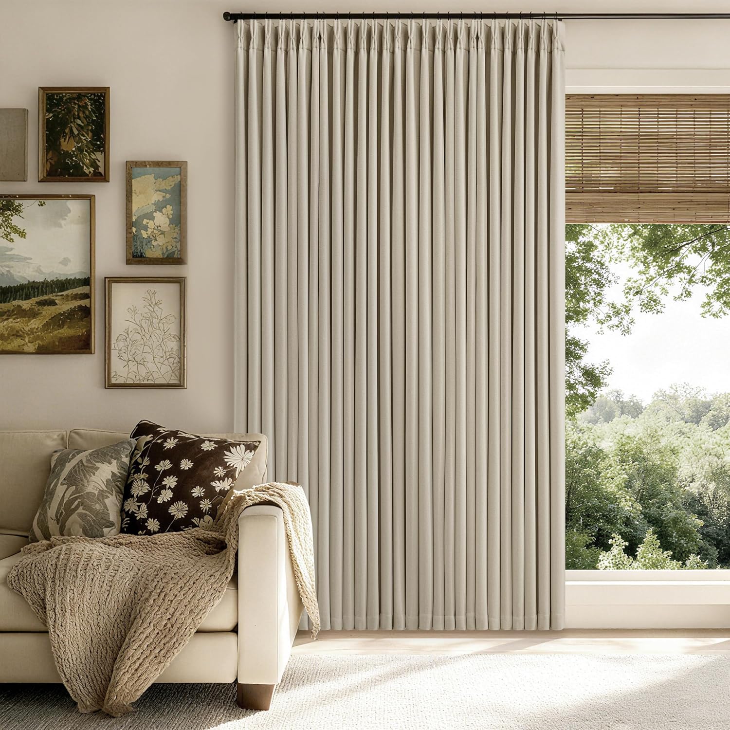 Twodrapes Pinch Pleated Blackout 96 Inch Bedroom Curtains 70 Inch Wide Linen Dual Layer Soundproof Farmhouse Window Curtains for Living Roo…