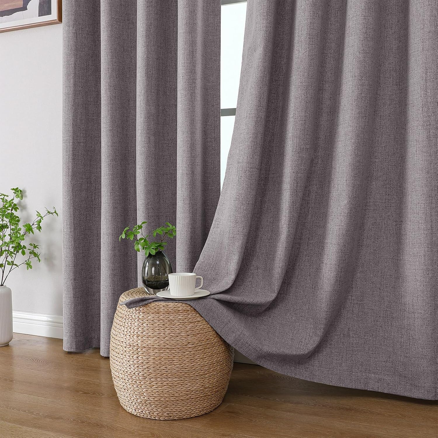 Cucraf 100% Blackout Curtains 54 inches Length 2 Panels Set, Room Darkening Linen Textured Curtain Grommet for Bedroom Living Room, Light B…