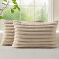 decorUhome Cozy Faux Fur Throw Pillow Covers 12x20 Set of 2 Decorative Soft Plush Striped Lumbar Modern Farmhouse Boho Couch Pillow Cases w…