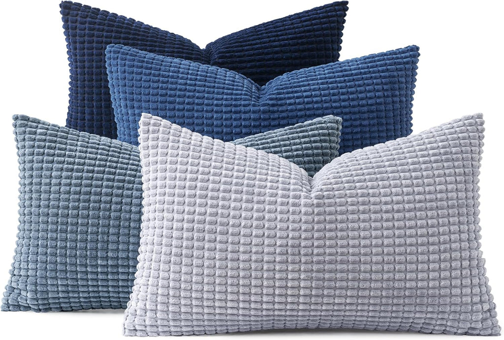 Miulee Blue Decorative Lumbar Pillow Covers 12x20 Inch Set of 4 Boho Western Farmhouse Home Decor Couch Throw Pillows Summer Coastal Cordur…