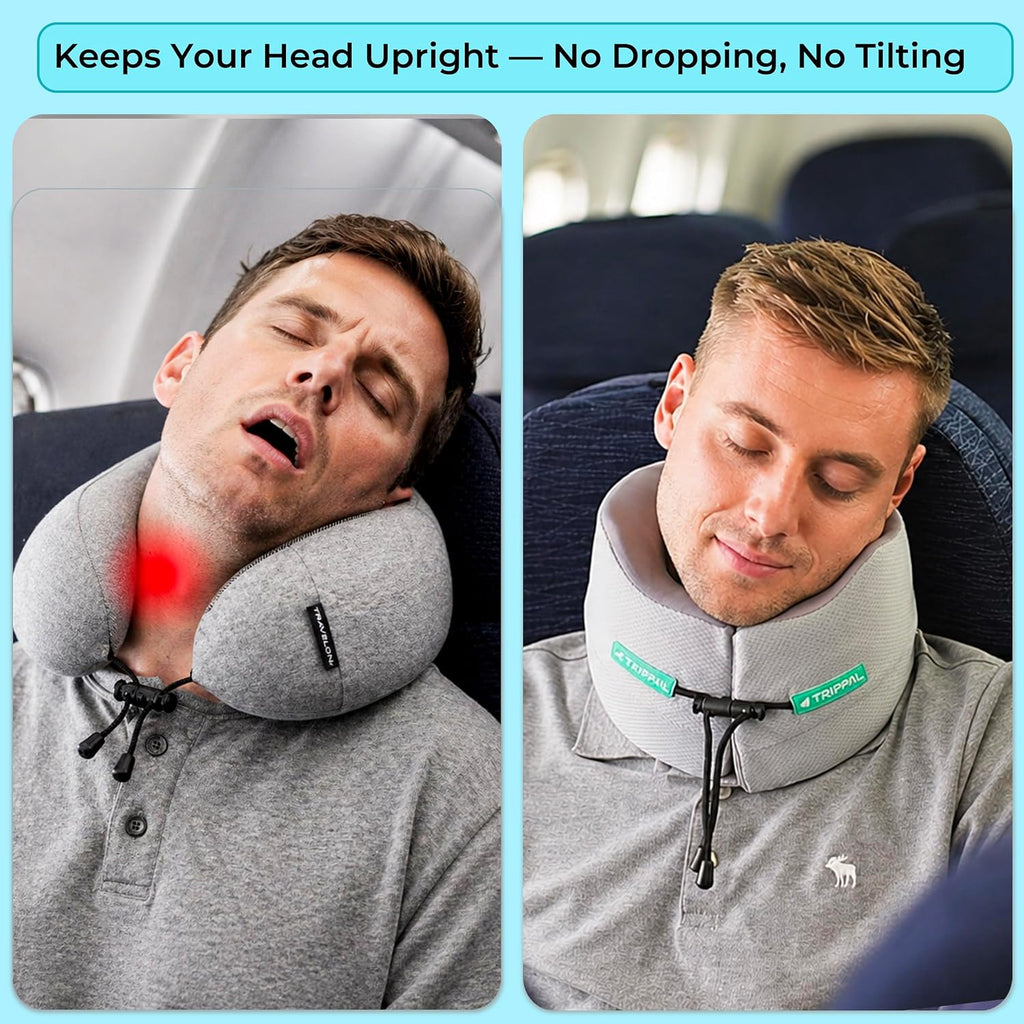 Trippal Neck Support Travel Pillow for Airplane: Firm Core Memory Foam Supports 8 lbs Without Collapsing - 360° Chin & Neck Support Prevent…