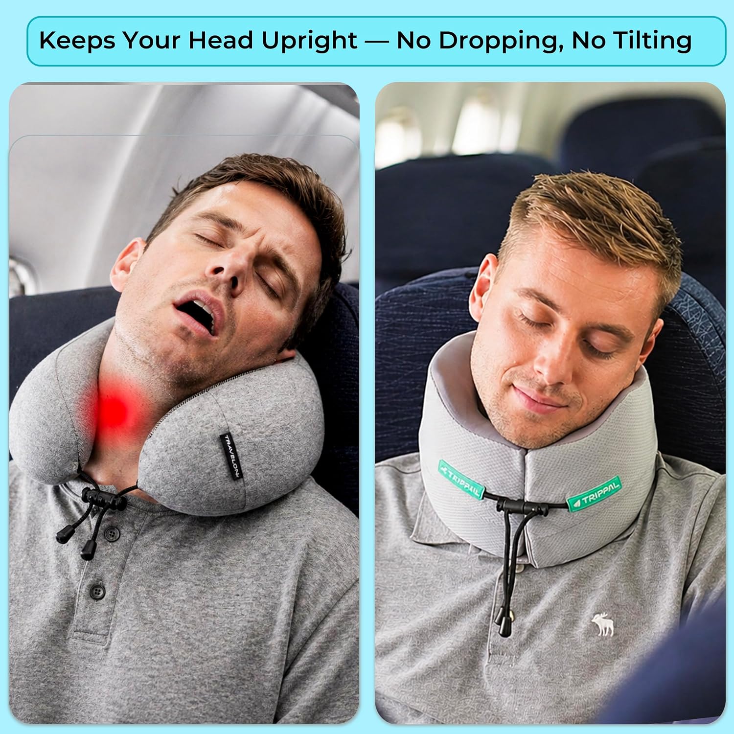 Trippal Neck Support Travel Pillow for Airplane: Firm Core Memory Foam Supports 8 lbs Without Collapsing - 360° Chin & Neck Support Prevent…