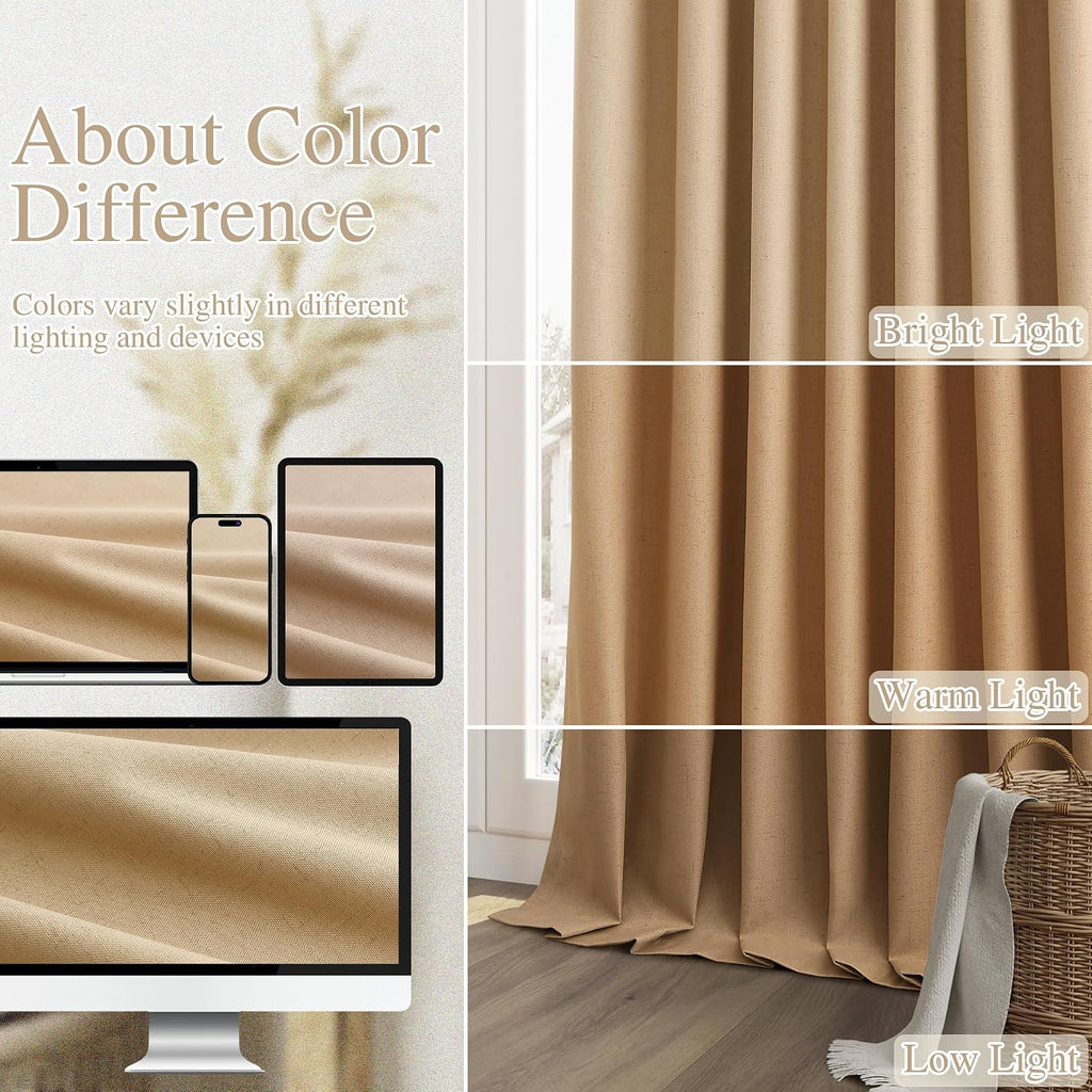 Guken 100% Blackout Linen Curtains 96 Inch Length 2 Panels Set for Living Room Bedroom Back Tab Thermal Insulated Black Out Linen Drapes Ro…