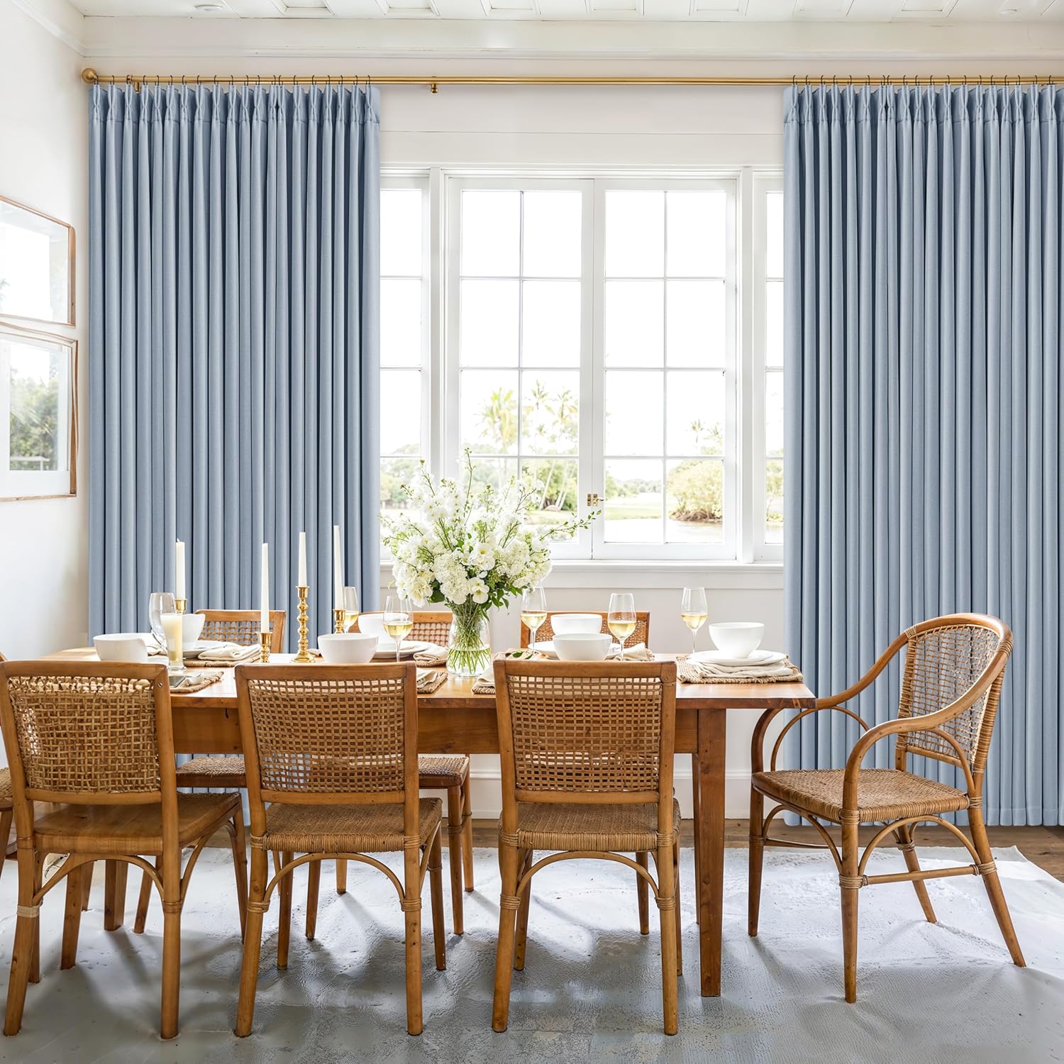 Twodrapes Blue Pinch Pleated Blackout Bedroom Curtains 108 Inches Long for Kids Baby 100% Black Out Thick Linen Dual Layer Pleated Drapes C…