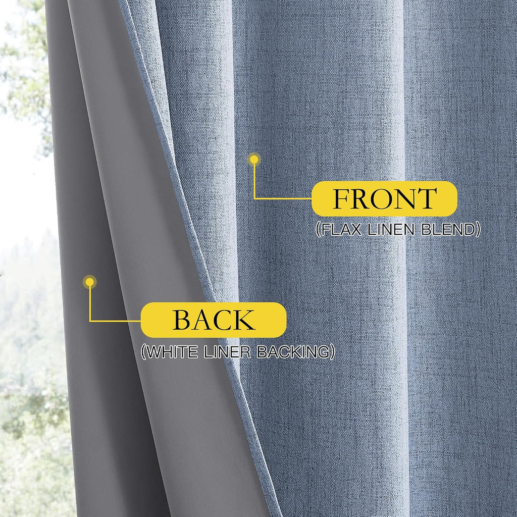 NICETOWN Stone Blue Vintage Linen 100% Blackout Curtains for Classroom, Thermal Insulated Curtains 72" Long, Noise Reducing Window…