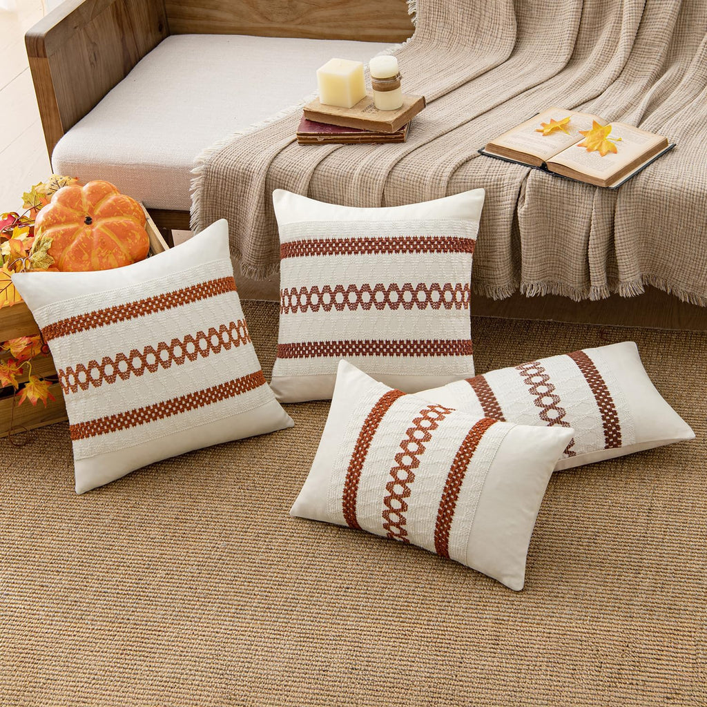MIULEE Set of 2 Burnt Orange Decorative Lumbar Pillow Covers 12x20 Inch Farmhouse Rustic Boho Couch Throw Pillows Modern Cushion Covers…