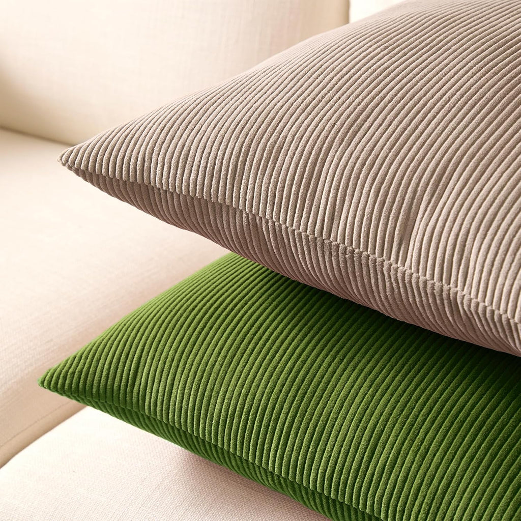 EncasaXO Encasa XO Corduroy Throw Pillows Covers 18"x18", Set of 2 Soft Textured Striped Boho Pillow Covers | Decorative and Cozy Cushion C…