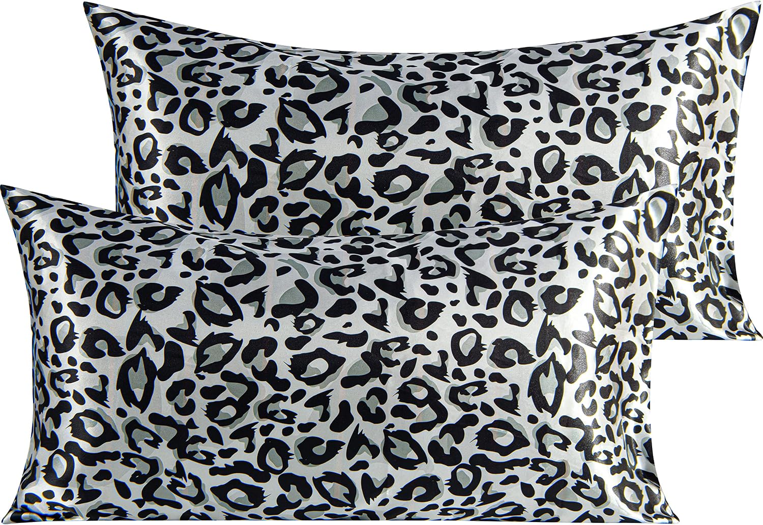 Ntbay 2 Pack Satin King Pillowcases for Hair and Skin, Luxurious and Silky Leopard Printed Pillow Cases with Envelope Closure, 20x36 Inches…