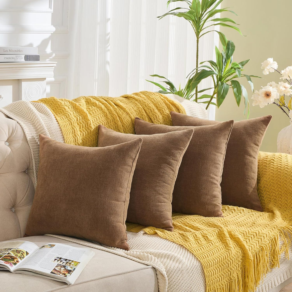 Gawamay Decorative Square Throw Pillow Covers 18x18 Inch Set of 4, Super Soft Chenille Pillows Cover Fall Pillowcase for Living Room Bedroo…