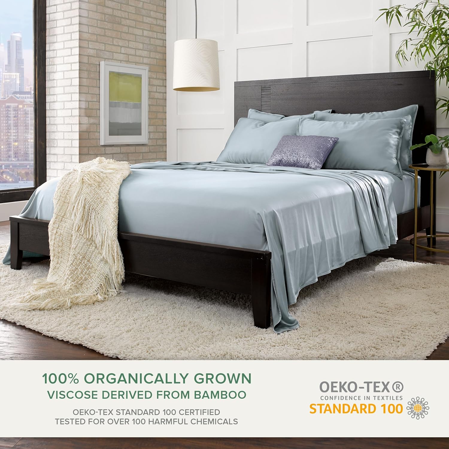 PureBamboo Pure Bamboo King Sheets, Genuine 100% Organic Viscose Derived from Bamboo Bed Sheet Set, Luxuriously Soft & Cooling, Double Stit…