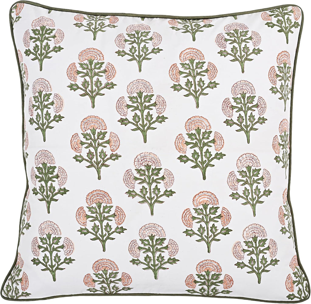 Ridhi Block Print Mughal Buta Peach Pillow Cover 18" x 18" (Pack of 2) Decorative Couch Pillows for Living Room, Farmhouse Chic Boho Cute O…