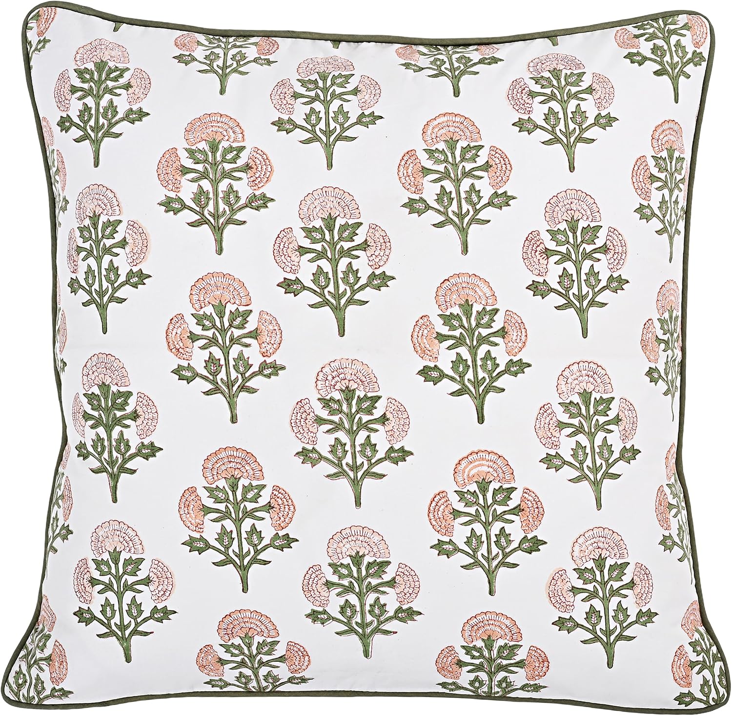 Ridhi Block Print Mughal Buta Peach Pillow Cover 18" x 18" (Pack of 2) Decorative Couch Pillows for Living Room, Farmhouse Chic Boho Cute O…