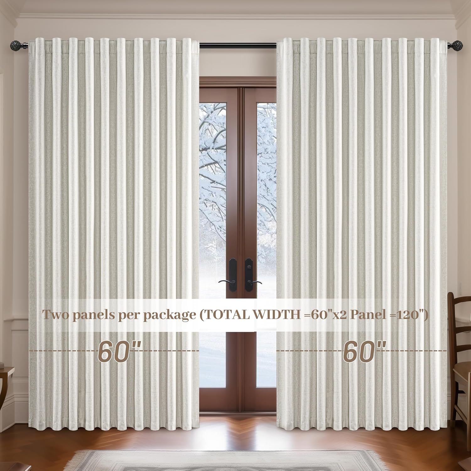 Qjmydeco 108 Inch Floor to Ceiling Blackout Curtains 60 Inches Wide for Sliding Glass Door, Luxury Pleated Cream Beige Linen Room Darkening…