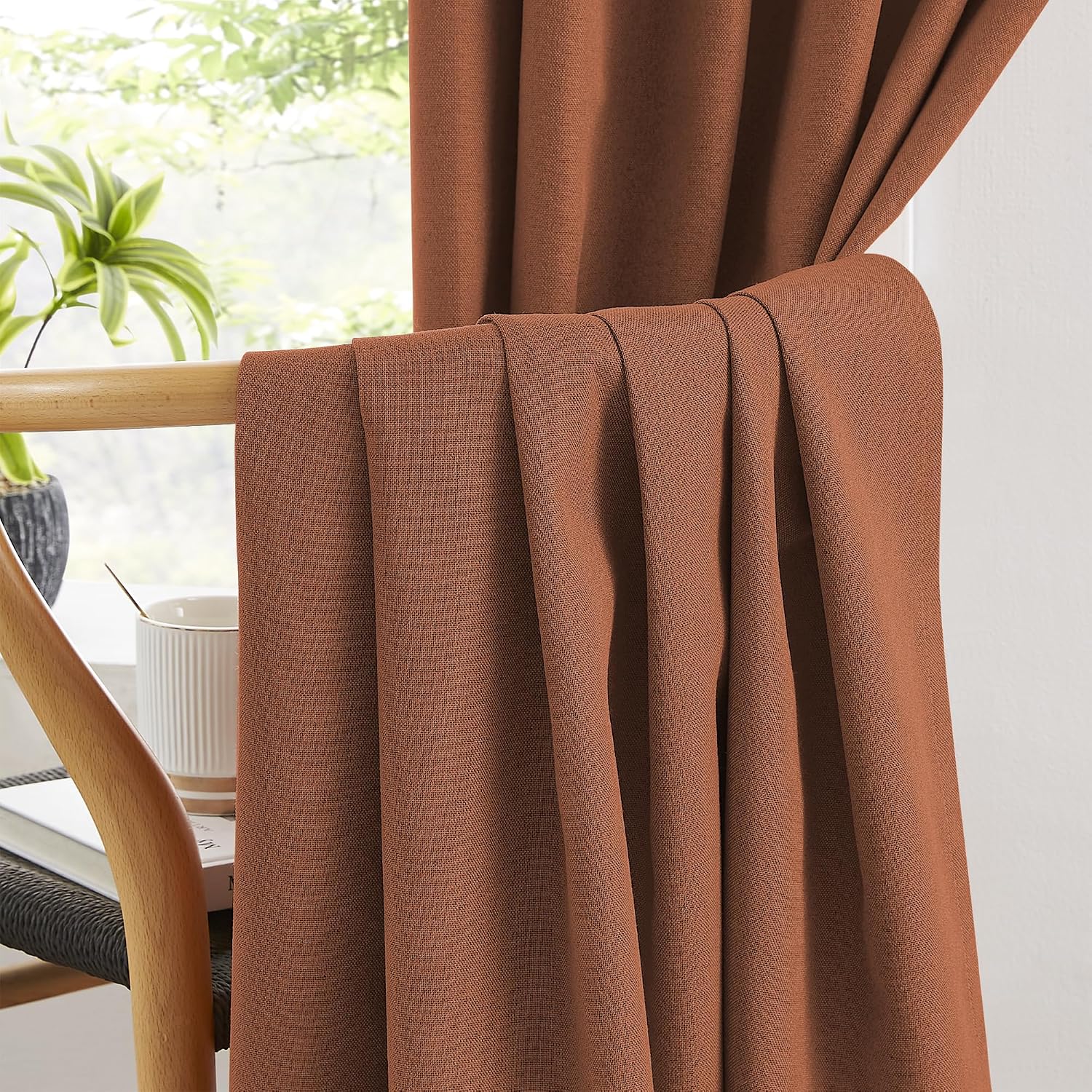 Keqiaosuocai Rust Red Brown Blackout Curtains Linen 102 Inches Long for Living Room 2 Panels Sets Hook Belt Back Tab Drapes Rustic Western…