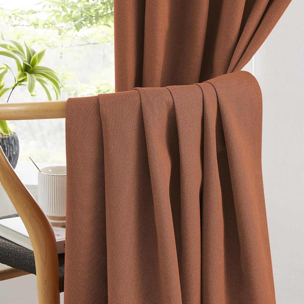 Keqiaosuocai Rust Linen Blackout Curtains for Bedroom 84 Inch Length 2 Panels Set Boho Fall Decor Back Tab Pocket Hook Belt Brick Rust Text…